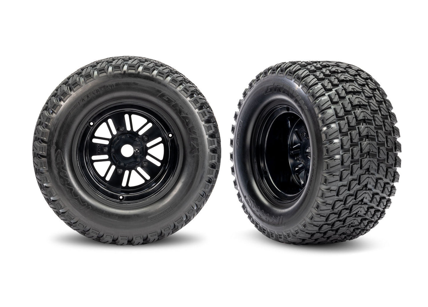 TRAXXAS - Black Rear Funco Wheels & Gravix Tires (2) (10947)