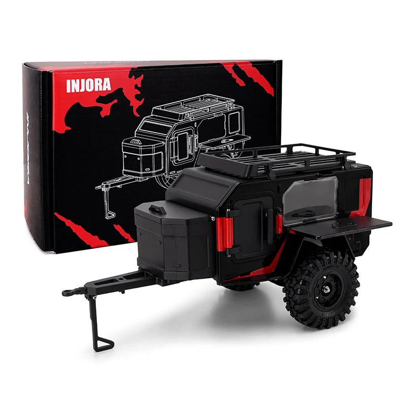 INJORA - Off-Road Camping Trailer For 1/18 1/24 RC Crawlers TRX4M SCX24 (Black/Red) (DG-TC10BR)