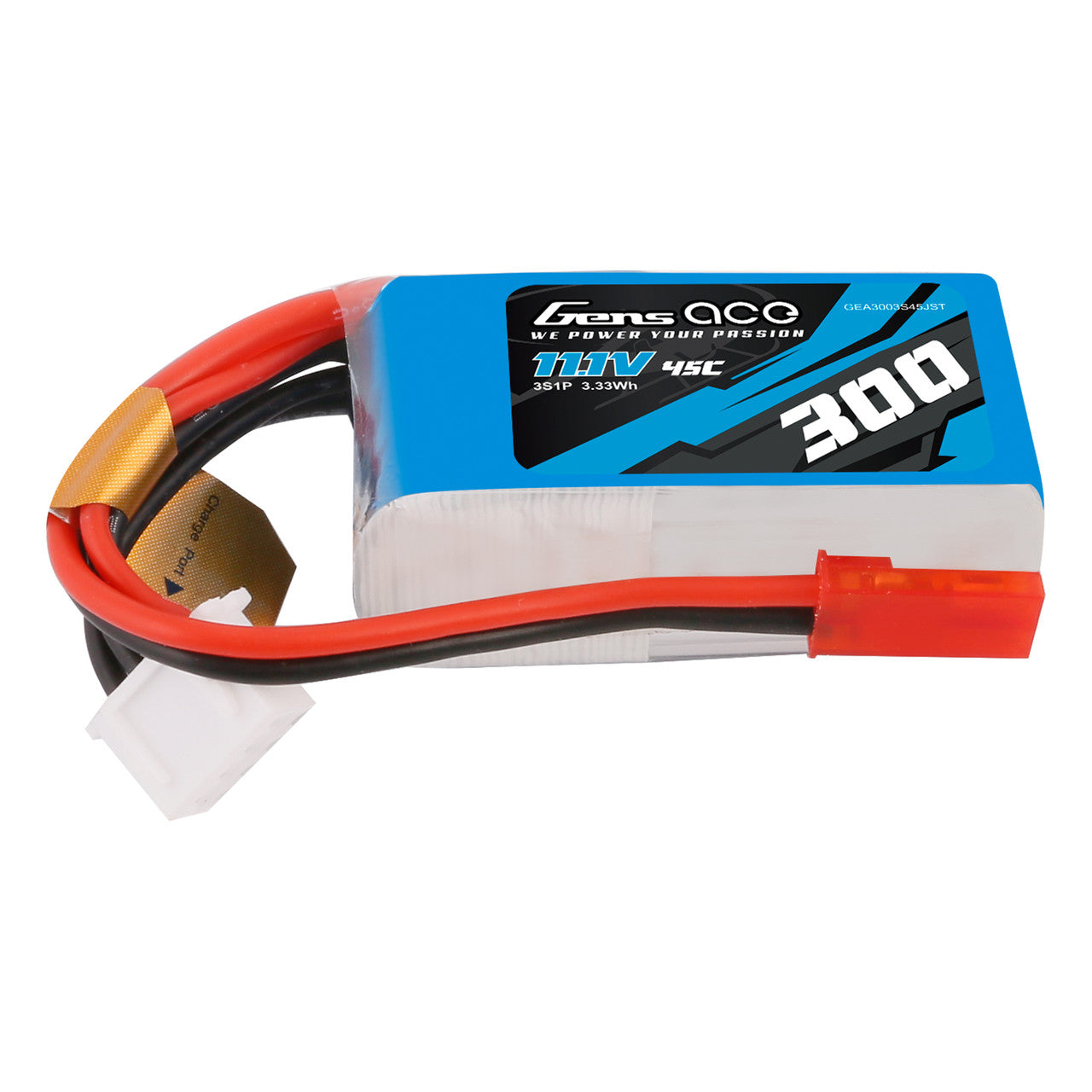 Gens Ace 300mAh 3S 11.1V 45C Lipo Battery Pack With JST Plug (GEA3003S45JST)
