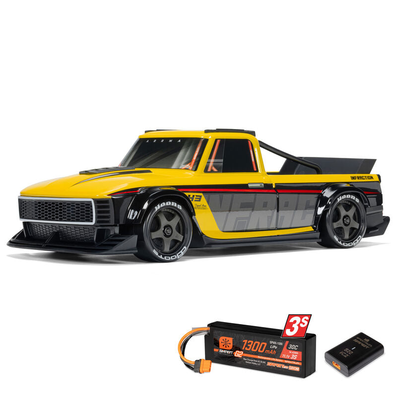 ARRMA - 1/12 INFRACTION GROM 3S 4X4 RTR Brushless All-Road Street Bash (Battery & Charger Included), Yellow/Black (ARA2315ST2)