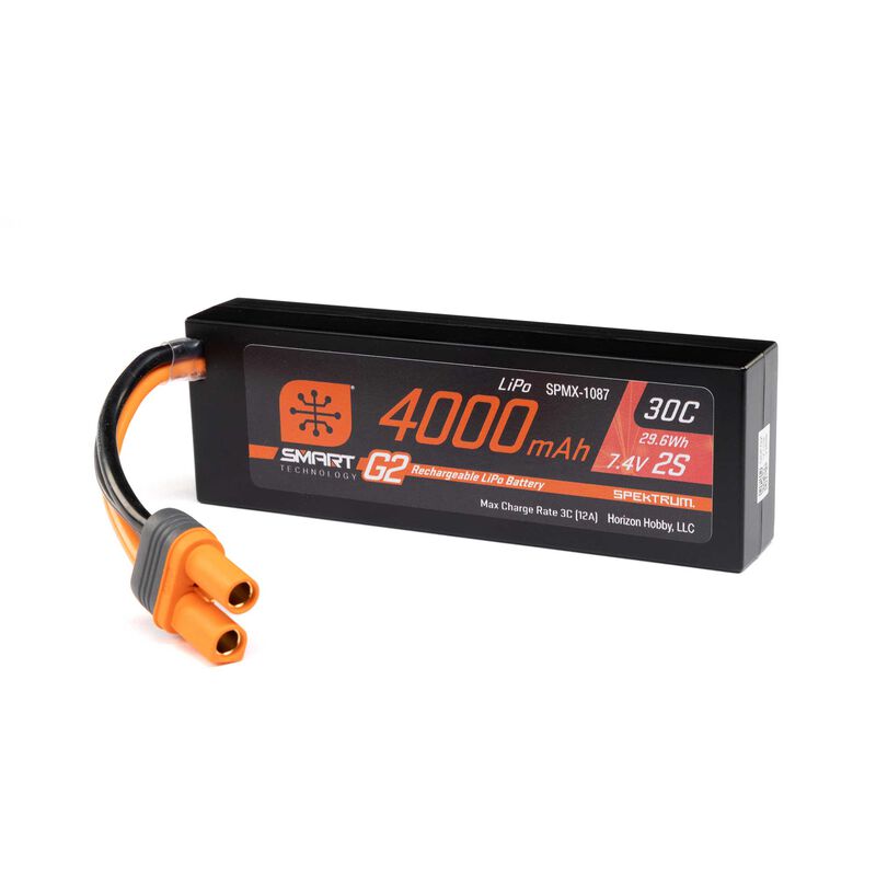 SPEKTRUM - 4000mAh 2S 7.4V 30C Smart G2 Hardcase LiPo Battery: IC5