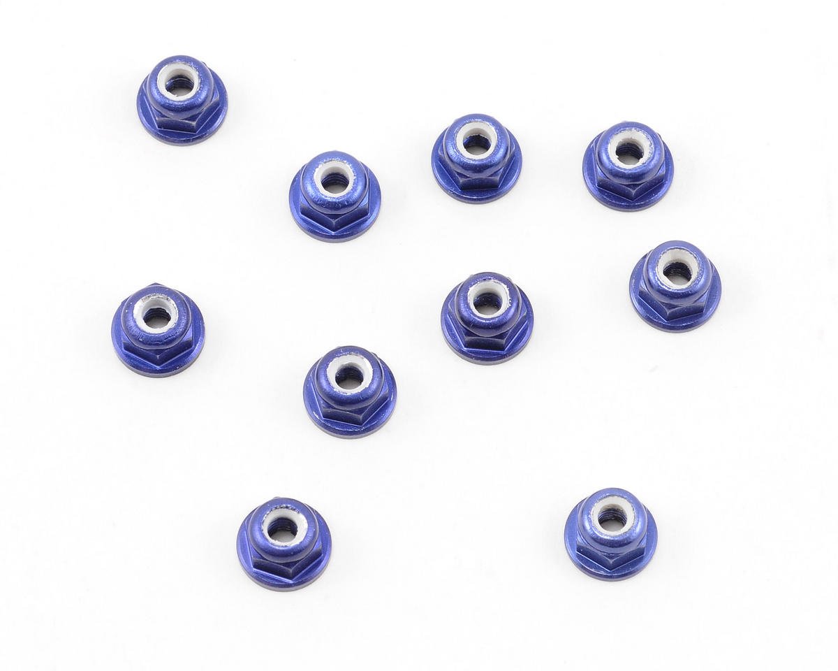 Team Associated Factory Team 3mm Aluminum Flanged Locknut (Blue) (10) (ASC25392)