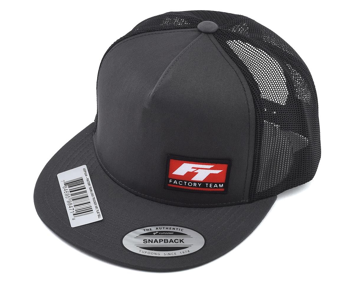 Team Associated Factory Team Logo "Flatbill" Trucker Hat (Black/Grey) (One Size Fits Most) (ASCSP434)