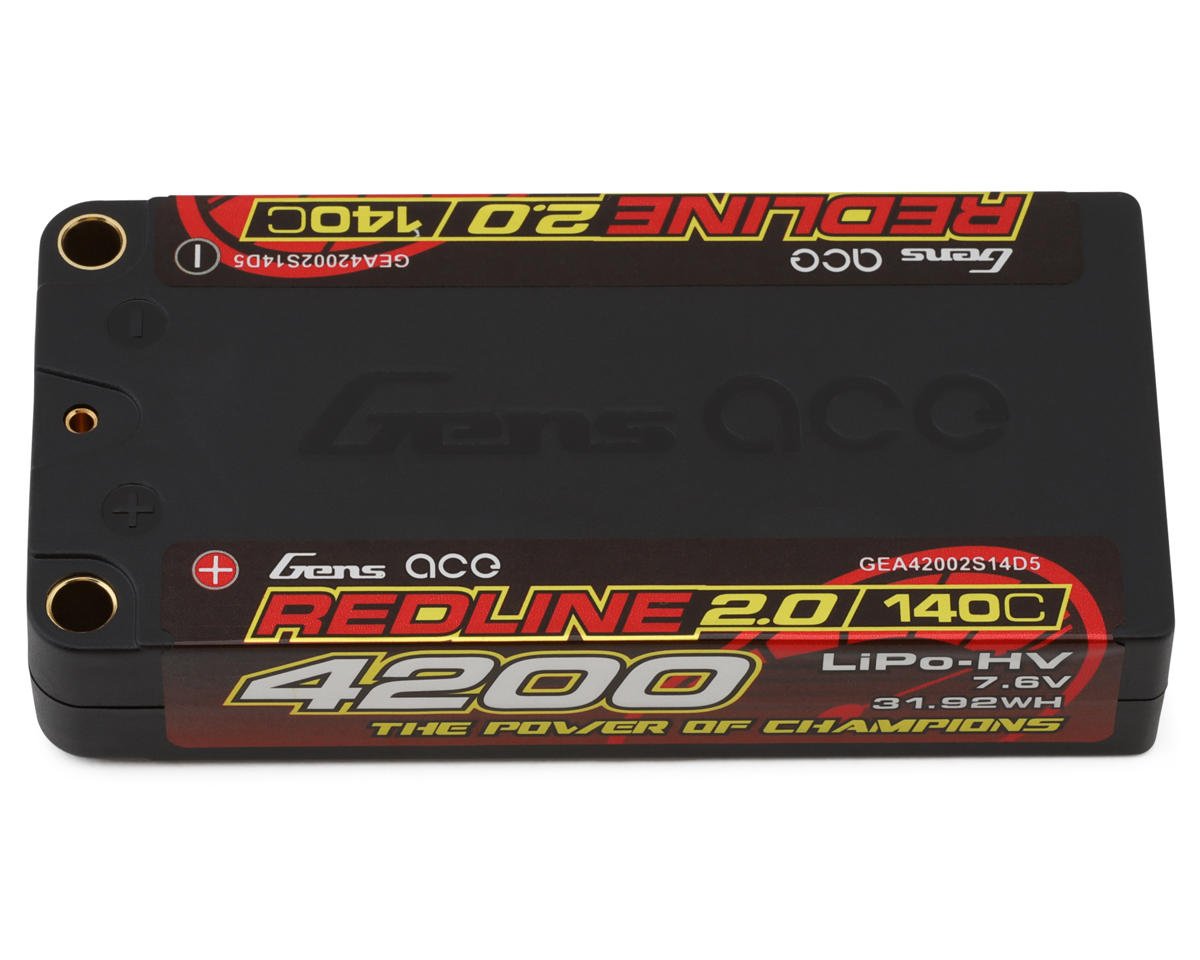 Gens Ace Redline 2.0 2S Shorty LiHV Battery 140C (7.6V/4200mAh) w/5mm Bullets (GEA42002S14D5)