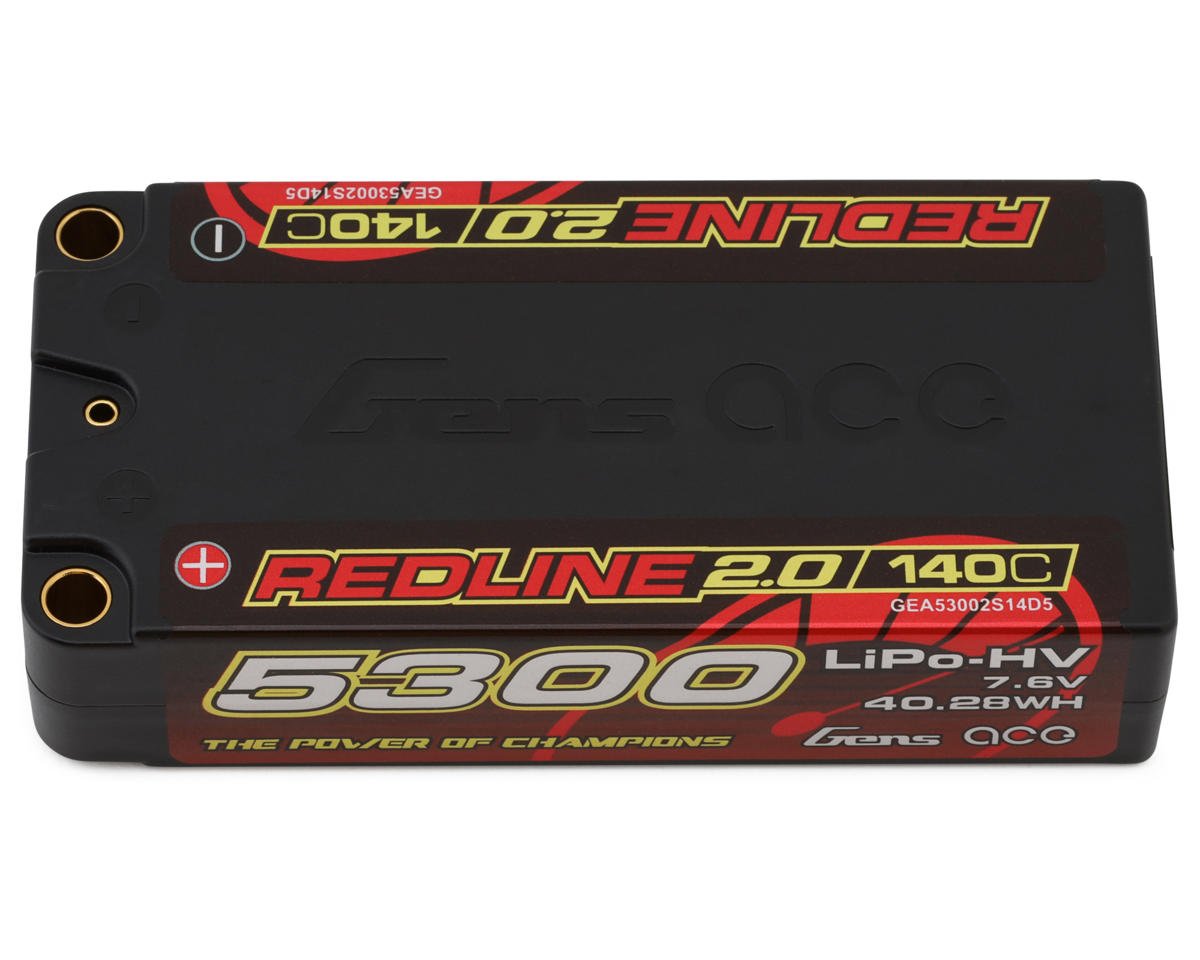 Gens Ace Redline 2.0 2S Shorty LiHV Battery 140C (7.6V/5300mAh) w/5mm Bullets (GEA53002S14D5)