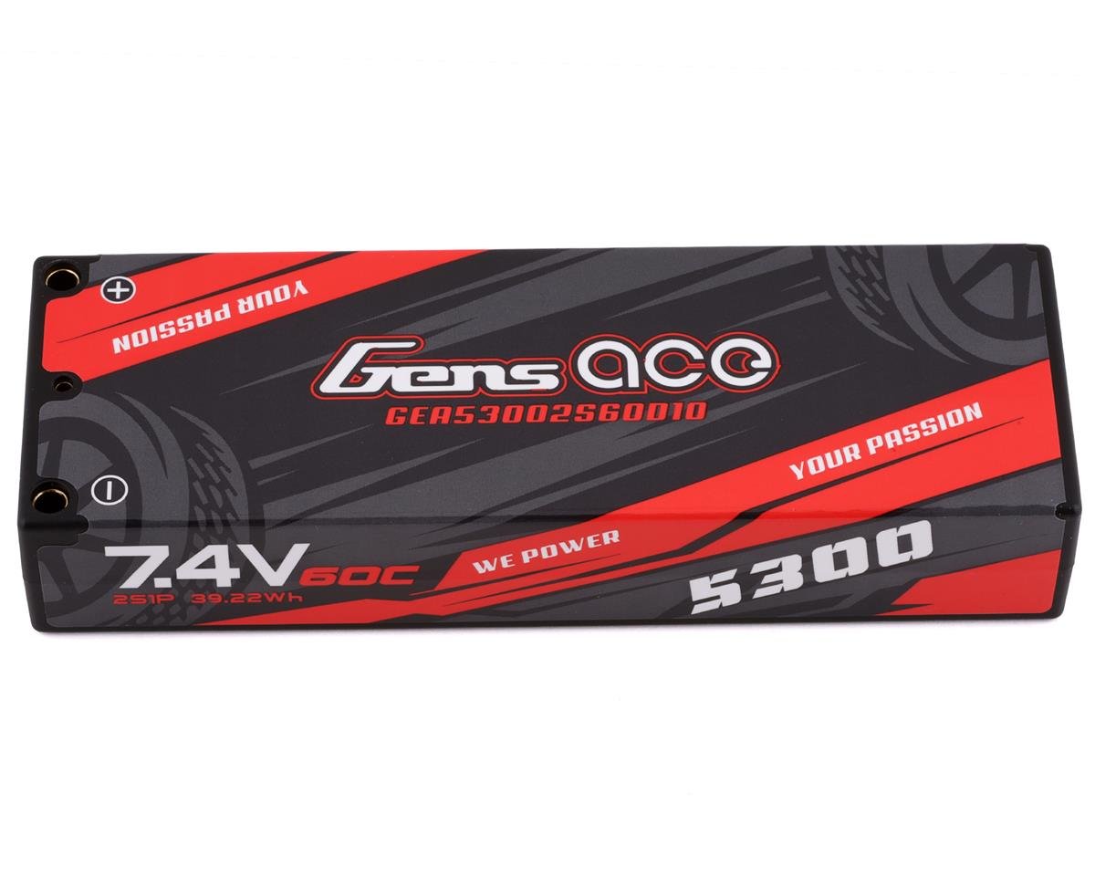 Gens Ace 2s LiPo Battery 60C w/4mm Bullets & T-Style Adapter (7.4V/5300mAh) (GEA53002S60D10)