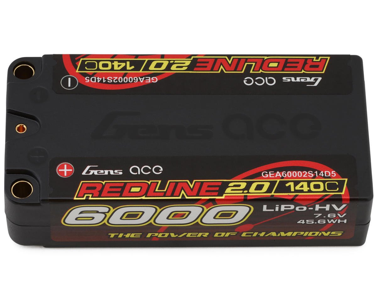 Gens Ace Redline 2.0 2S Shorty LiHV Battery 140C (7.6V/6000mAh) w/5mm Bullets (GEA60002S14D5)