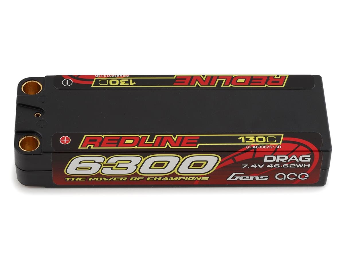 Gens Ace Redline "Drag" 2S 130C LiPo Battery Pack w/8mm Bullets (7.4V/6300mAh) (GEA63002S13D)
