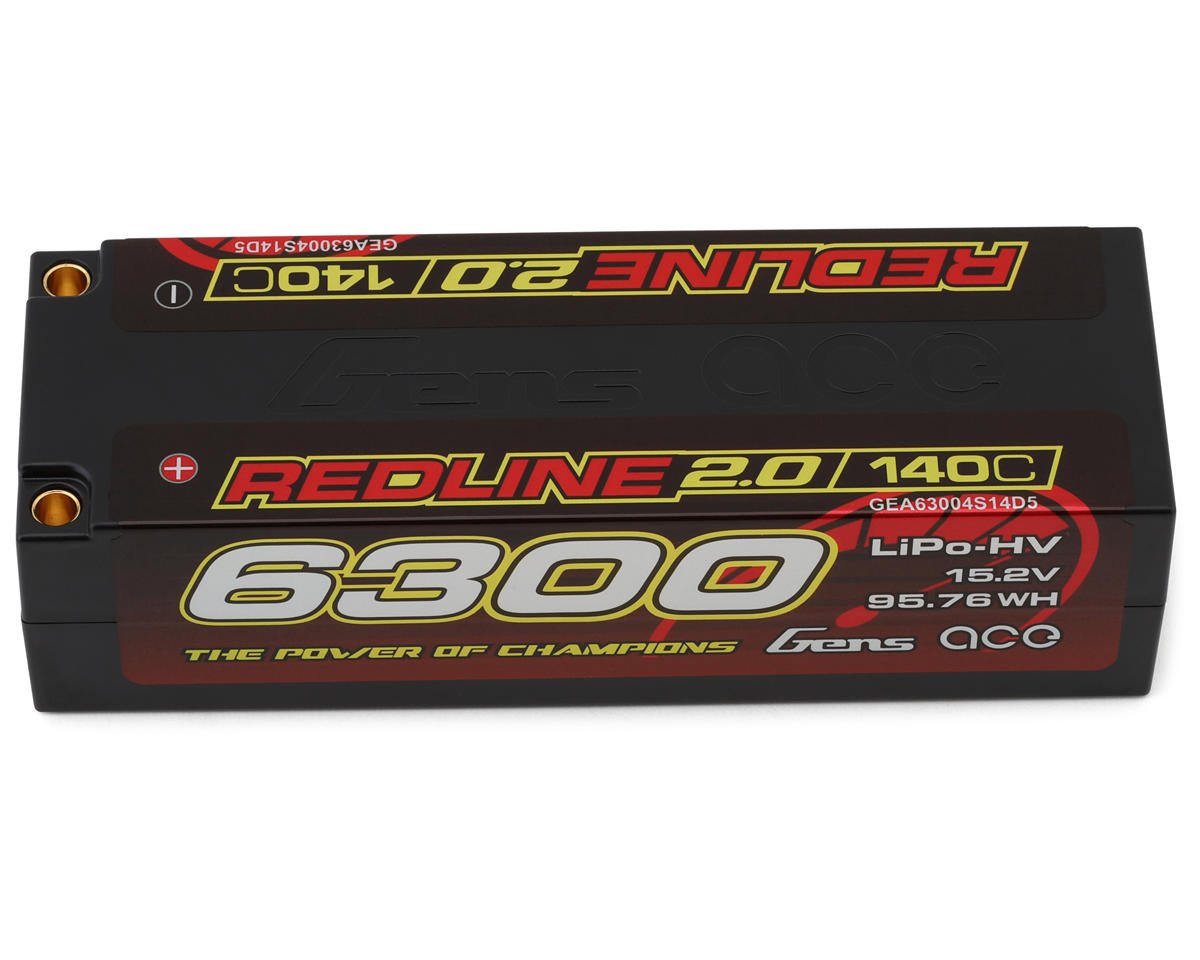 Gens Ace Redline 2.0 4S LiHV Battery 140C (15.2V/6300mAh) w/5.0mm bullet (GEA63004S14D5)