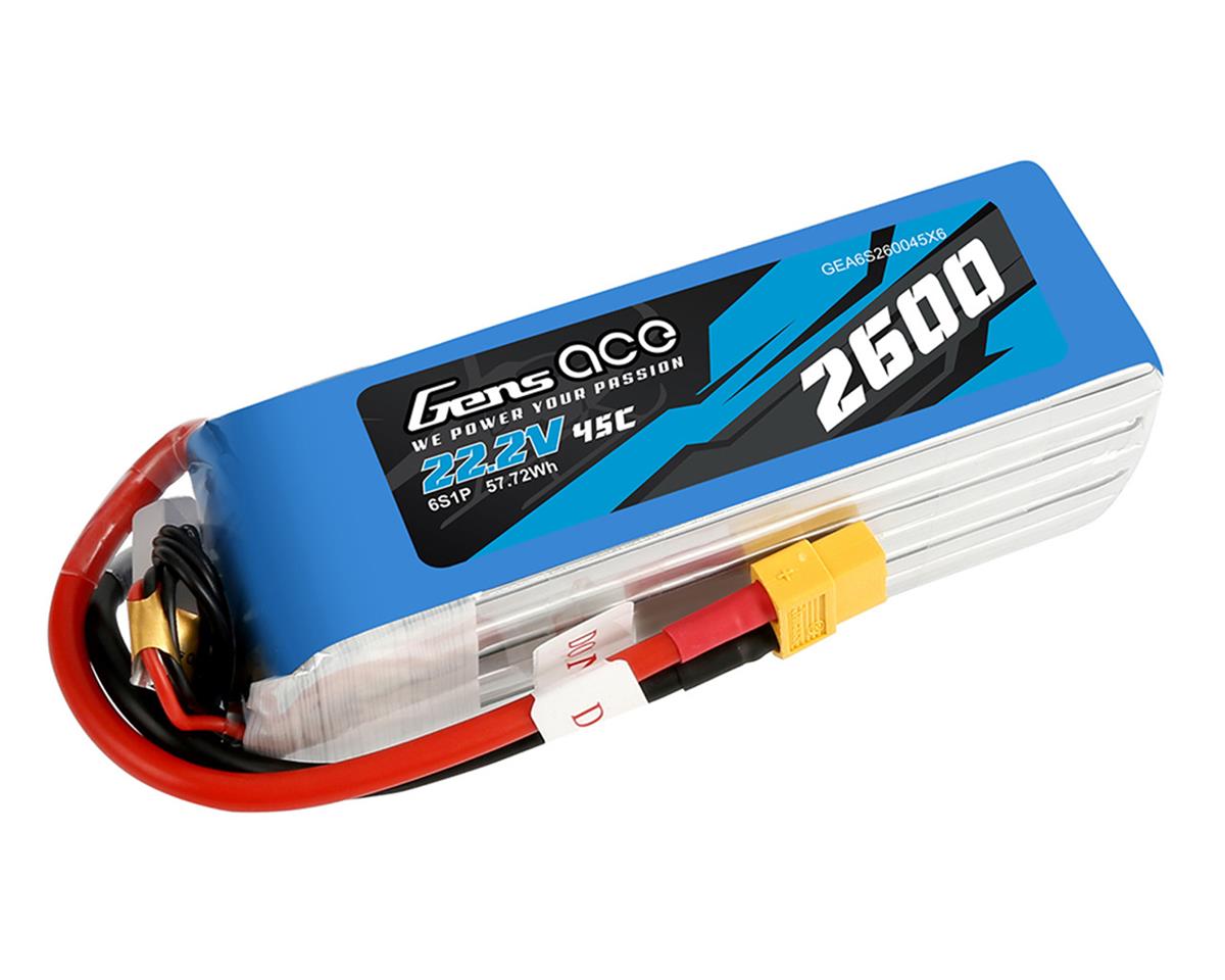Gens Ace 6S 45C LiPo Battery Pack (22.2V/2600mAh) (GEA6S260045X6)