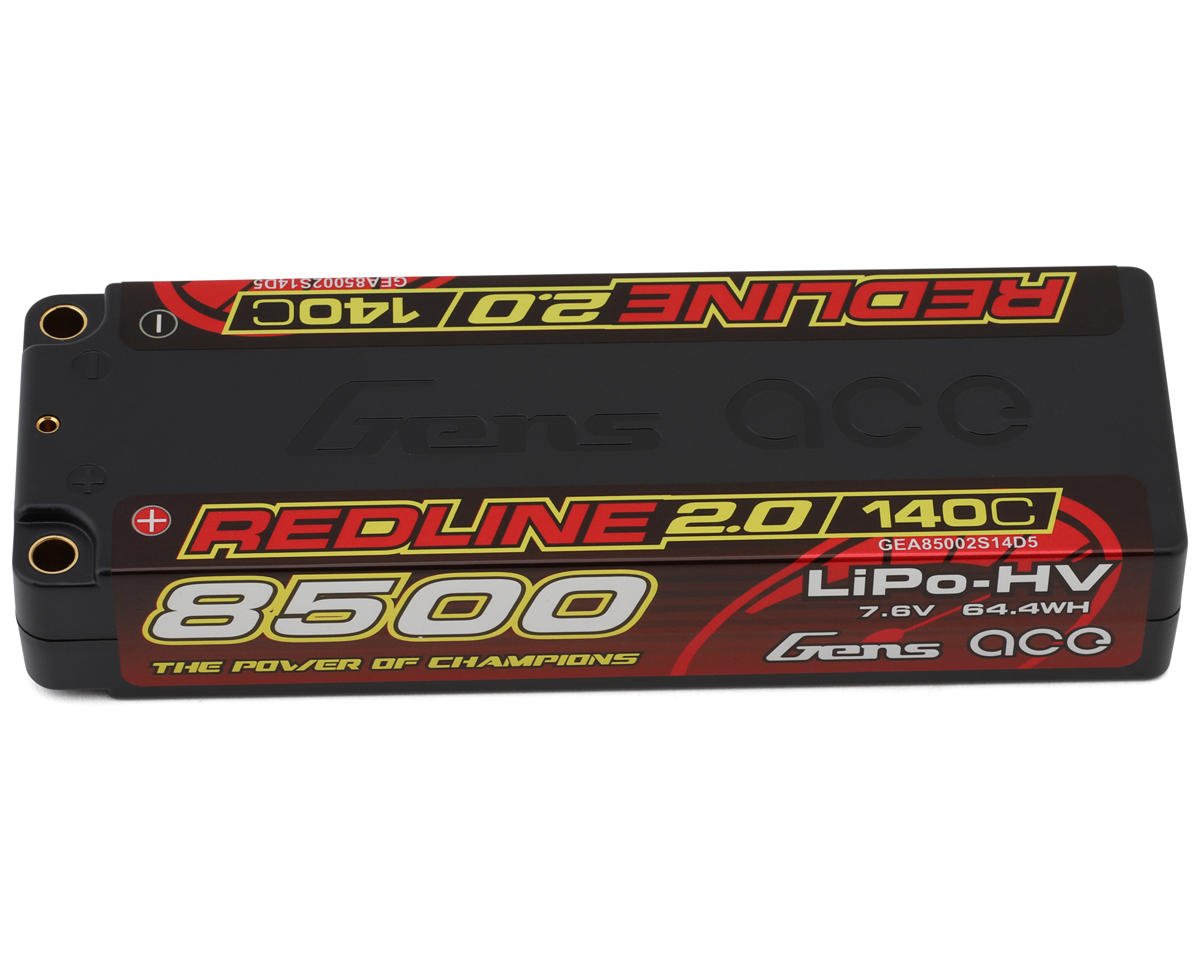 Gens Ace Redline 2.0 2S LiHV Battery 140C (7.6V/8500mAh) w/5mm Bullets (GEA85002S14D5)