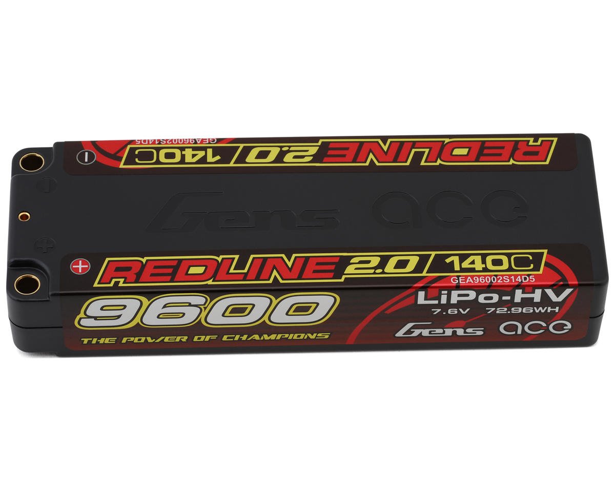 Gens Ace Redline 2.0 2S LiHV Battery 140C (7.6V/9600mAh) w/5mm Bullets (GEA96002S14D5)