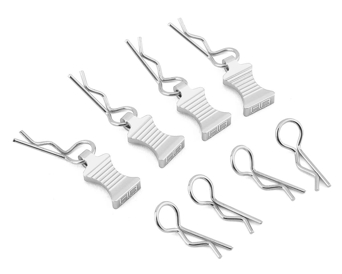 Hot Racing 1/10 Aluminum EZ Pulls w/Body Clips (Silver) (4) (HRAAC03EZ08)