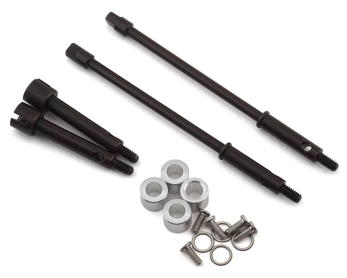 Hot Racing Axial SCX24 +4mm Wide Track Steel Drive Stub Axle Set (HRASXTF39W04)