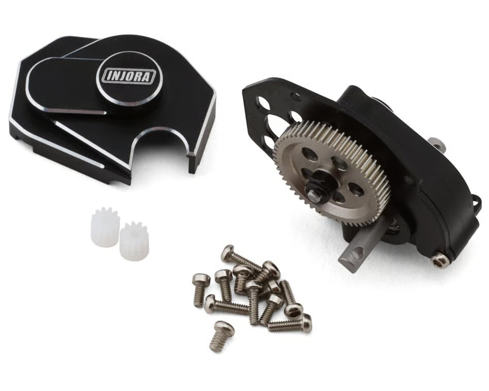INJORA - Axial SCX24 Aluminum Transmission Assembly w/Hardened Steel Gears (Black) (SCX24-130BK)