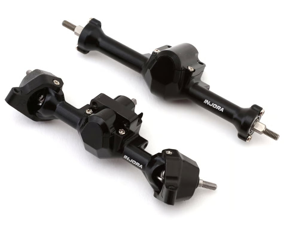 INJORA - Axial SCX30 Aluminum Axles w/Brass Steering Knuckles Set (Stock Width) (Black) (SCX30-32BKFR)