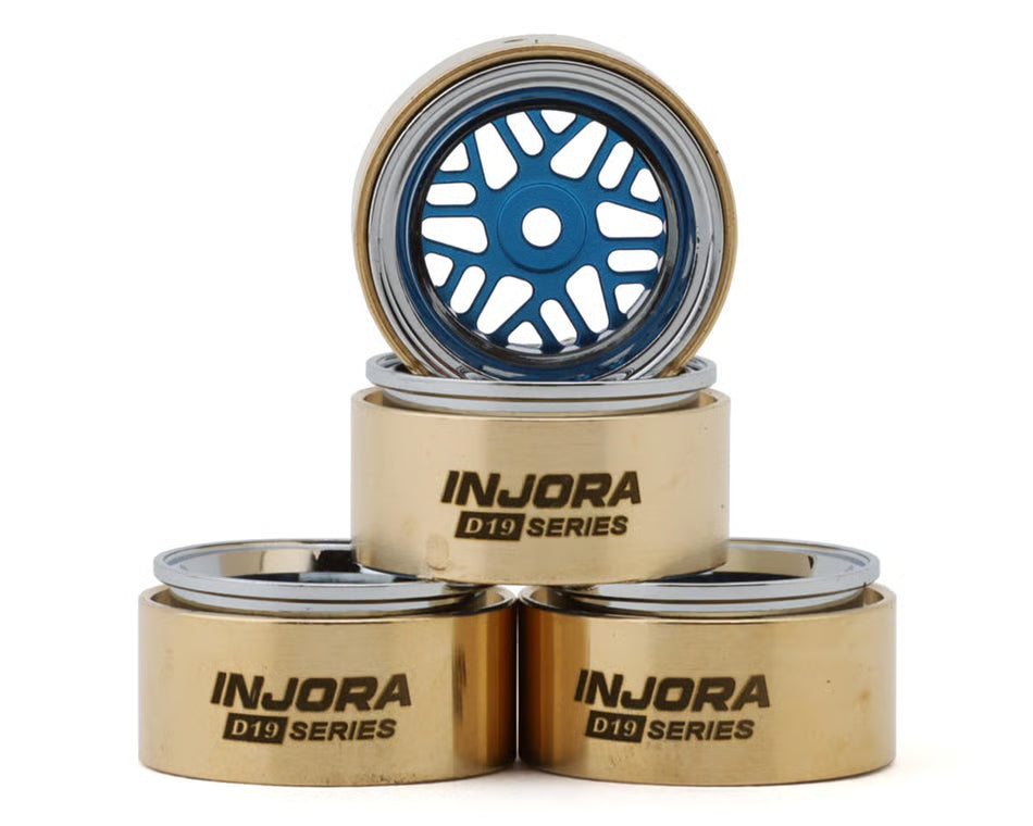 INJORA - 0.7" D19 ModuWheel Brass & Aluminum Micro Crawler Beadlock Wheels (Blue) (4) (8.4g ea) (-2mm Offset) (Ascent-32) (W7012BL-19)