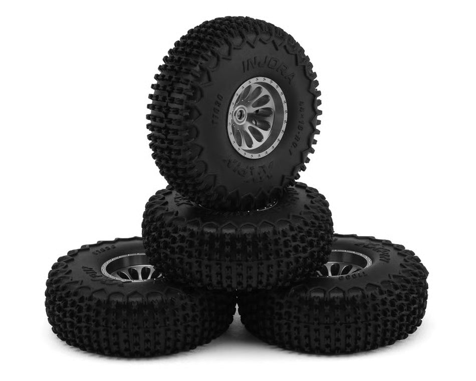 INJORA - Ascent-32 0.75" XHX-Pin Tires w/Aluminum Bead-lock Wheels (S5) (Titanium) (4) (5.1g ea) (44mm OD) (W7501TI-T7030)