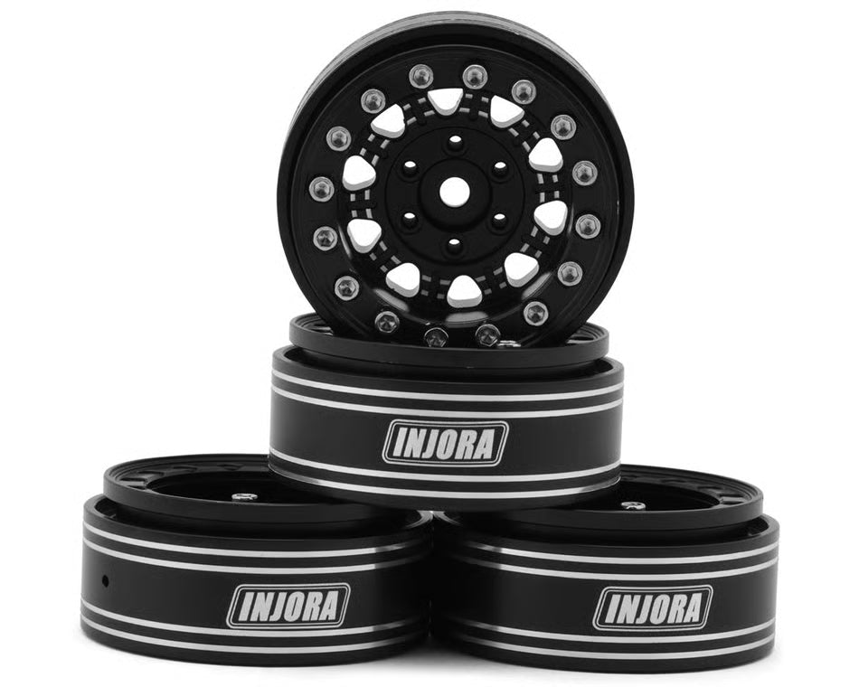 INJORA - 1.3" D-Slot Aluminum Micro Crawler Beadlock Wheels (27g ea) (Black/Black) (4) (YQW-1305BK)