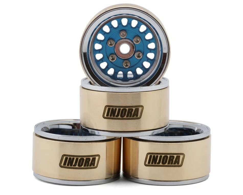 INJORA - 1.0" ModuWheel Brass & Aluminum Micro Crawler Beadlock Wheels (Blue) (4) (21g ea) (-4.4mm Offset) (YQW-MW1016BL)