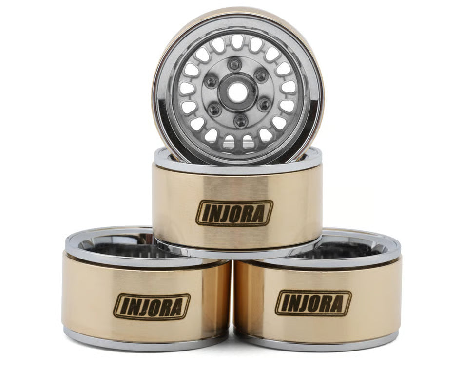 INJORA - 1.0" ModuWheel Brass & Aluminum Micro Crawler Beadlock Wheels (Silver) (4) (21g ea) (-4.4mm Offset) (YQW-MW1016SR)