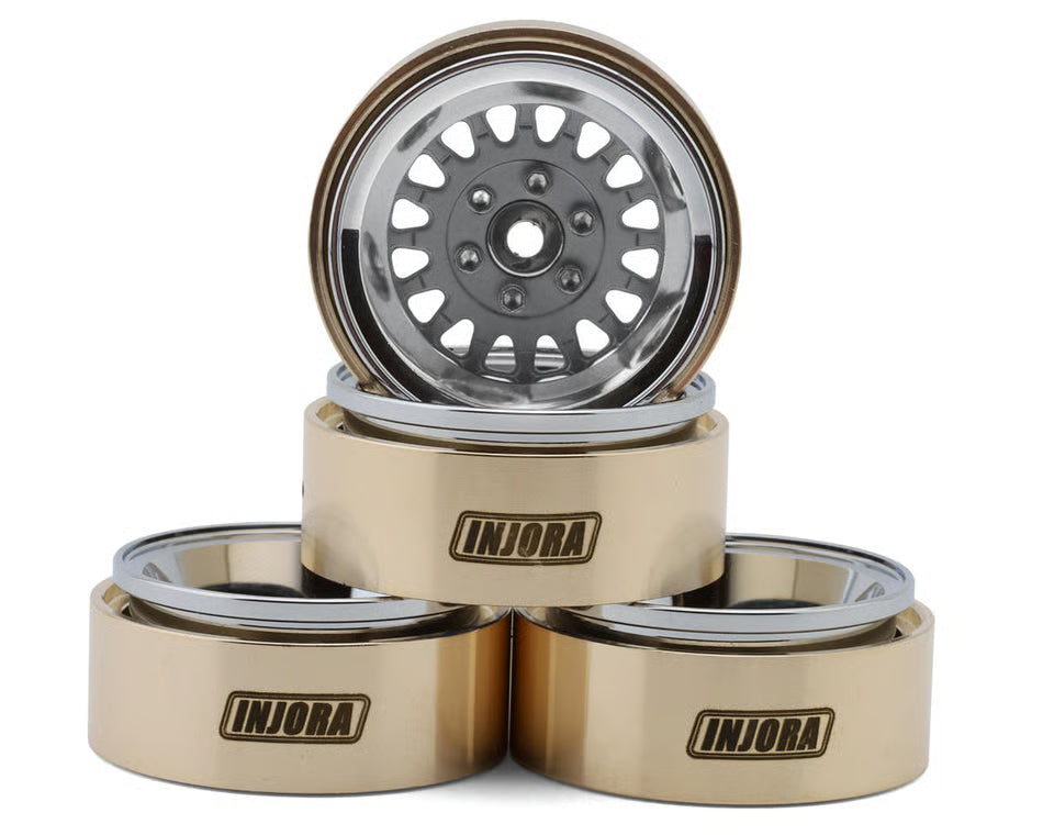 INJORA - 1.3" ModuWheel Brass & Aluminum Micro Rock Crawler Beadlock Wheels (43g ea) (Bronze/Chrome) (4) (YQW-MW1307SR)
