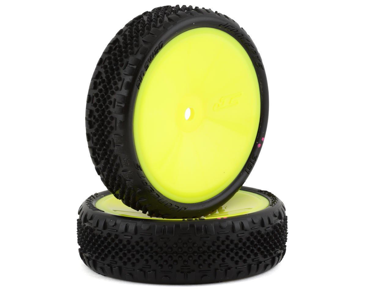 JConcepts Pin Swag Slim 2.2" Pre-Mounted 2WD Front Buggy Carpet Tires (Yellow) (Pink) (JCO3181-201011)