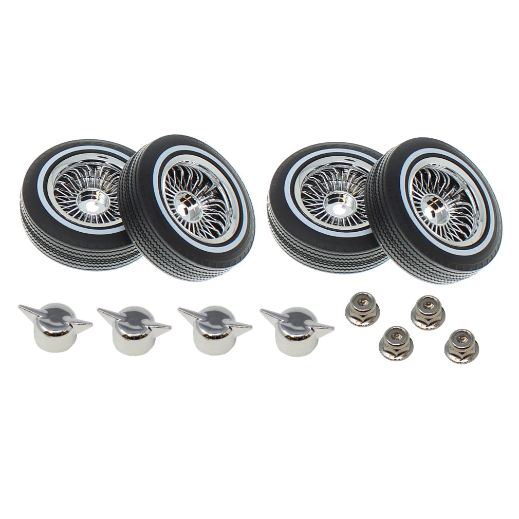 REDCAT - Whitewall Low Pro Tires and Wheels w/ Knock offs & Wheel nuts (Chrome)(Not Glued) (1Set) (RER13882)