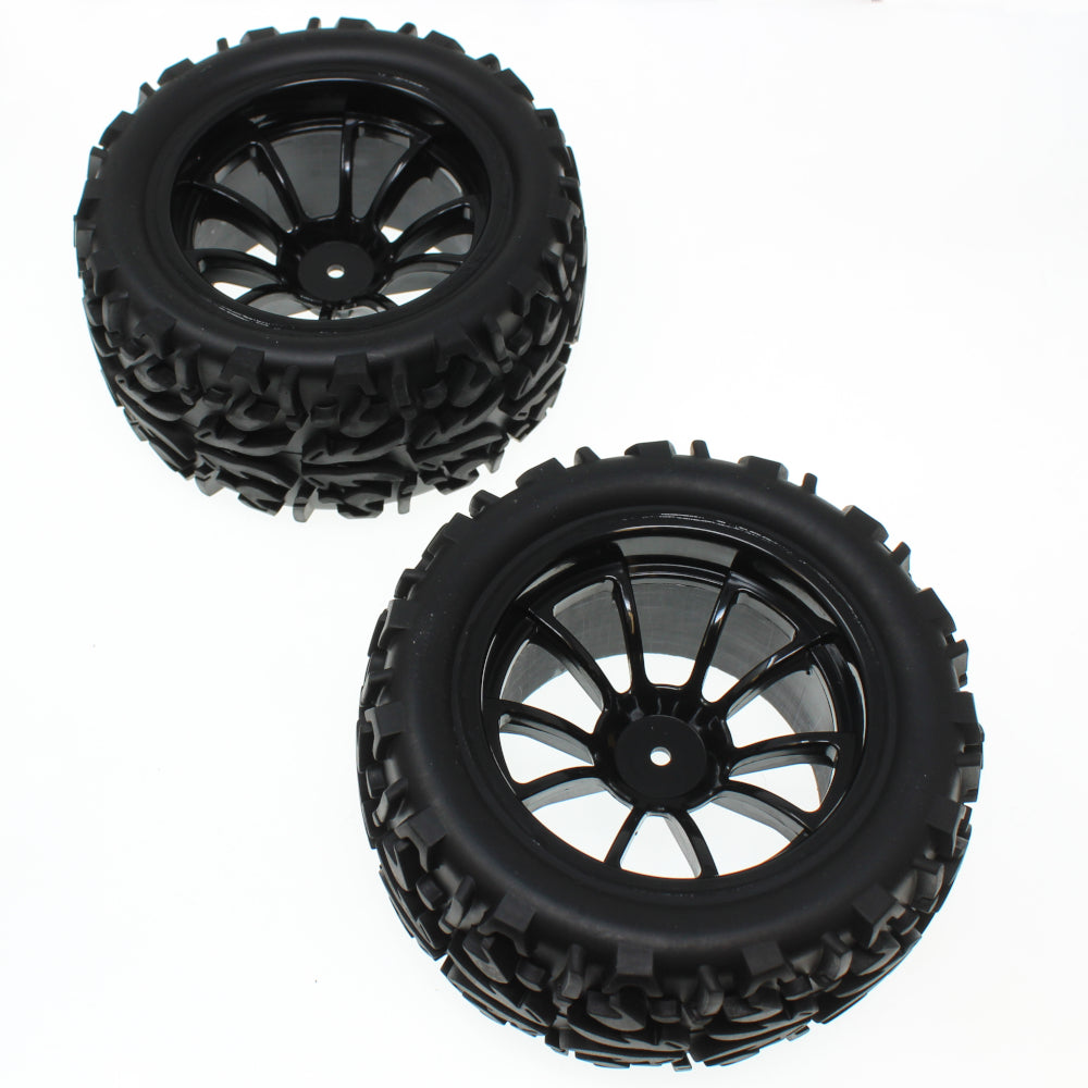 REDCAT - RER14590 Pre-Mounted 1/10th Truck Tires & 10 Spoke Wheels (Black) (1pr) (RER14590)