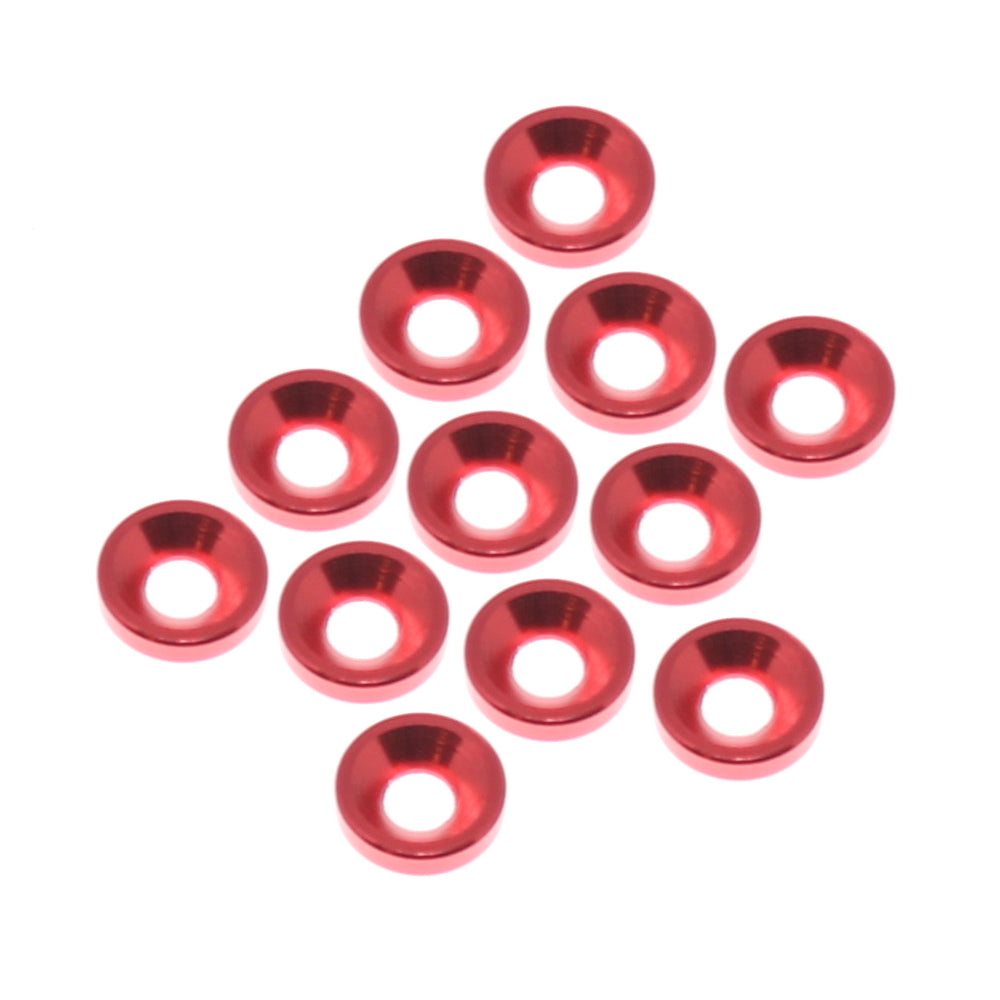 REDCAT - RER30781 3mm Countersunk Washer (Aluminum)(Red)(12pcs) (RER30781)