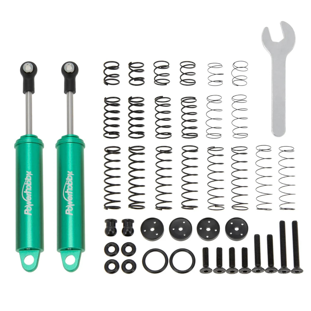 POWERHOBBY - 100mm Promatics Two Stage Internal Spring Shocks (2) Green (PHB5674Green)