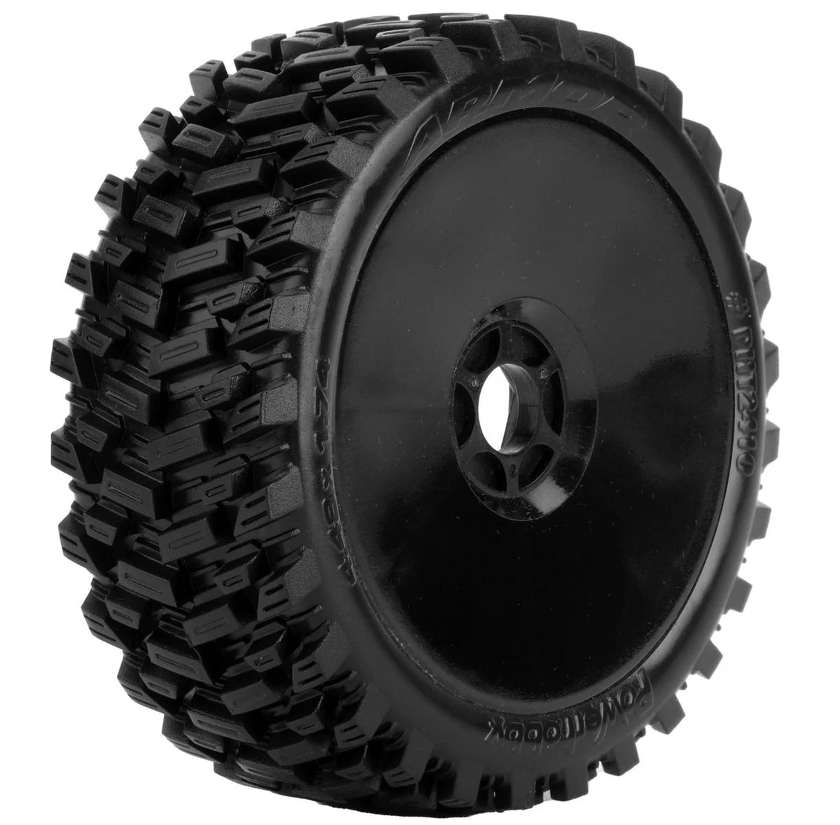 POWERHOBBY - Armor 1/8 Buggy Belted All Terrain Mounted Tires 17MM Black Dish Wheels (PHT2410DB)