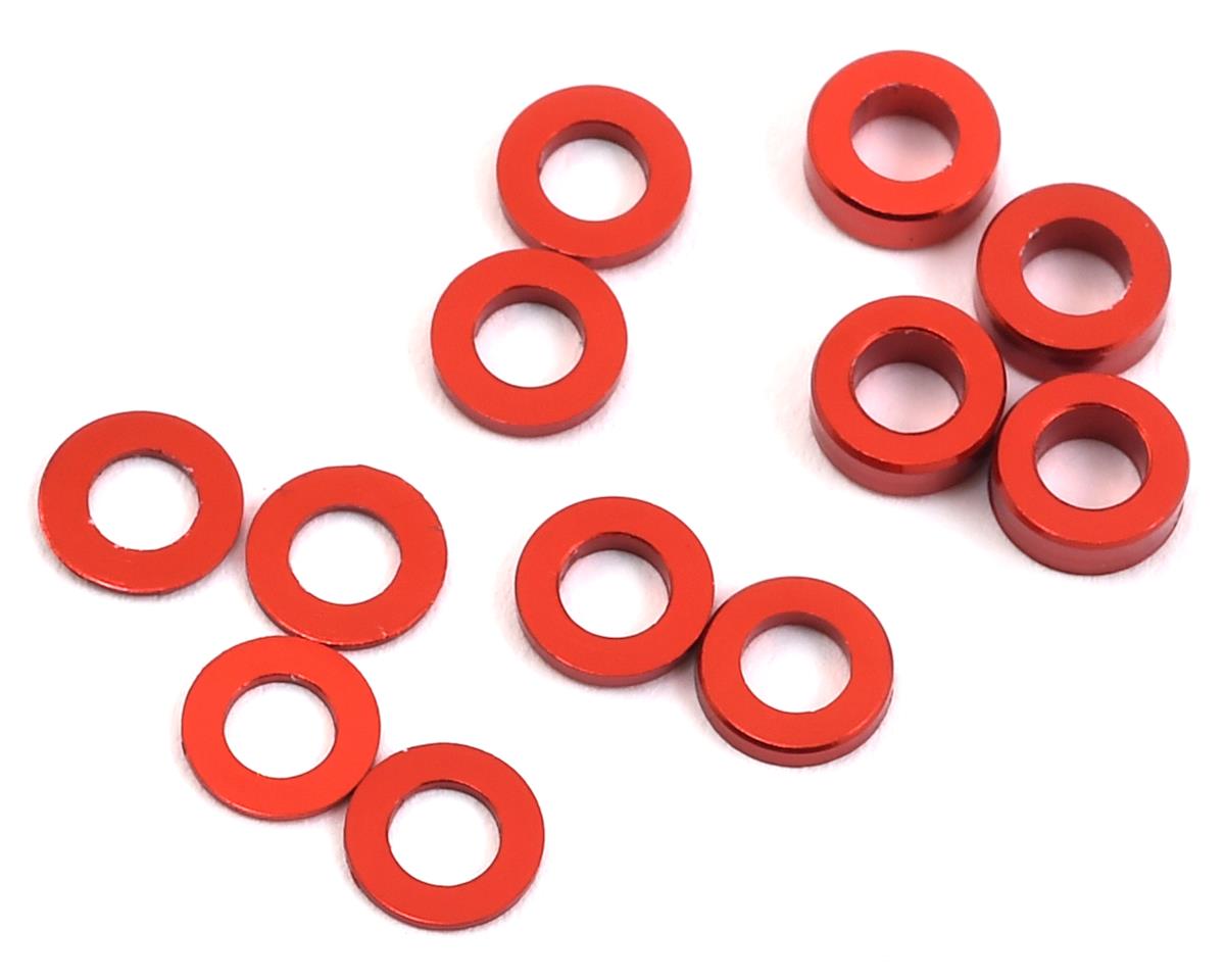 ProTek RC Aluminum Ball Stud Washer Set (Red) (12) (0.5mm, 1.0mm & 2.0mm) (PTK-8373)