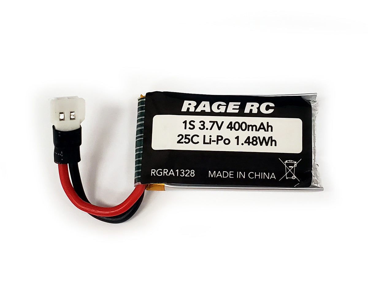 RAGE RC - 3.7V 400mAh 25C LiPo Battery; Micro Warbirds, Tempest 600 X4, Super Cub MX, Super Cub MX4 (RGRA1328)