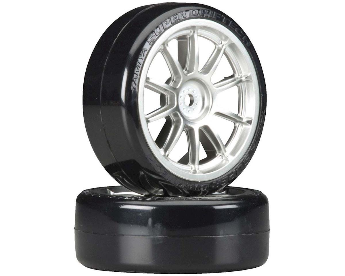 Tamiya Metal Plated 10-Spoke Wheels with Mounted Super Drift Tech Tires, 24mm (2) (TAM54022)
