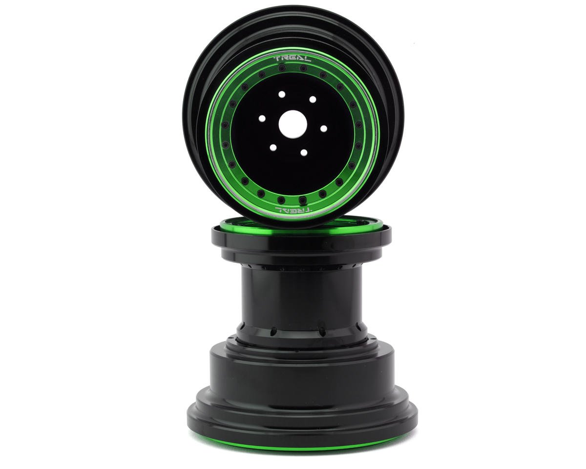 Treal Hobby Losi LMT Aluminum Monster Truck Bead-Lock Wheels (Black/Green) (2) (TLHTLMT-97)