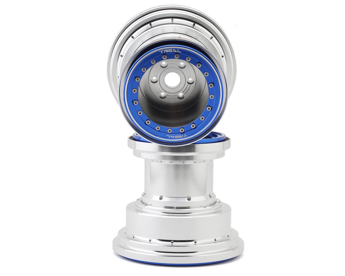 Treal Hobby Losi LMT Aluminum Monster Truck Bead-Lock Wheels (Silver/Blue) (2) (TLHTLMT-99)