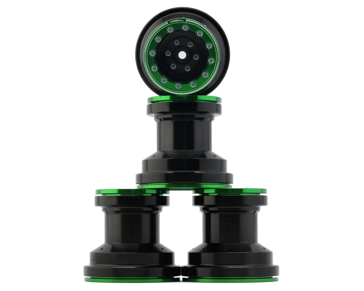 Treal Hobby Losi Mini LMT 7075 Aluminum Beadlock Wheel Set (4) (Black/Green) (TLHTLMT18-54)