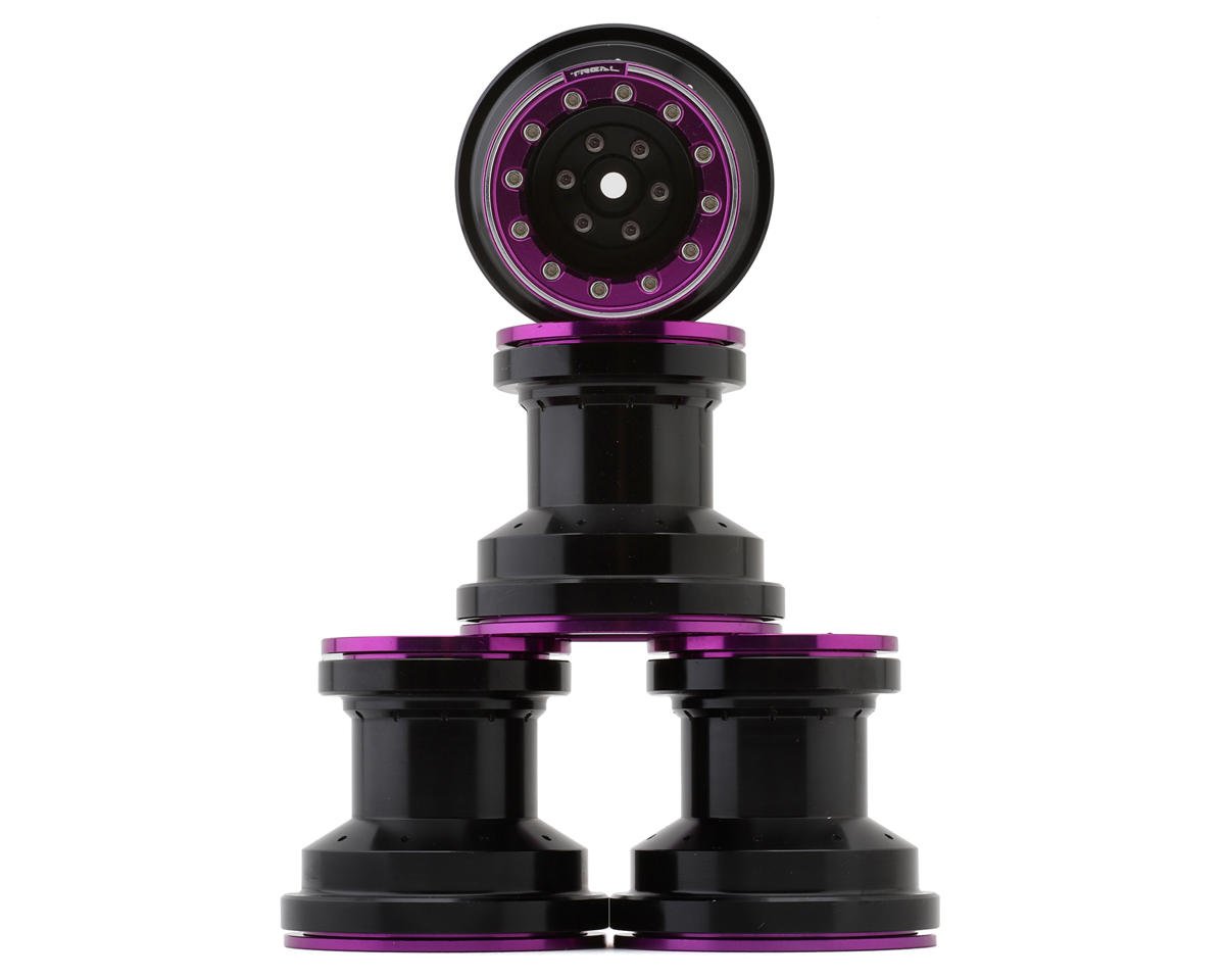 Treal Hobby Losi Mini LMT 7075 Aluminum Beadlock Wheel Set (4) (Black/Purple) (TLHTLMT18-55)