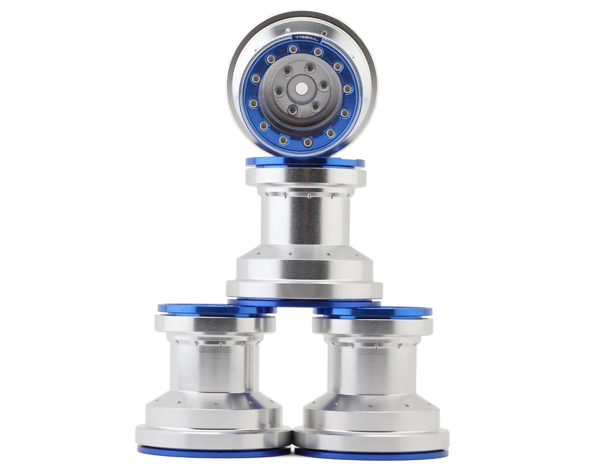 Treal Hobby Losi Mini LMT 7075 Aluminum Beadlock Wheel Set (4) (Silver/Blue) (TLHTLMT18-57)