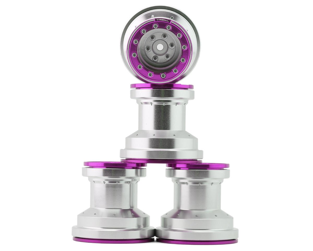 Treal Hobby Losi Mini LMT 7075 Aluminum Beadlock Wheel Set (4) (Silver/Purple) (TLHTLMT18-59)