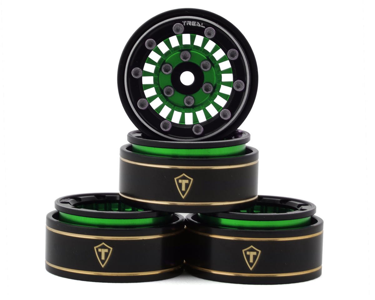 Treal Hobby Type C 1.0" Brass Beadlock Crawler Wheels (Green) (4) (27.3g) (TLHTSCX24-144)