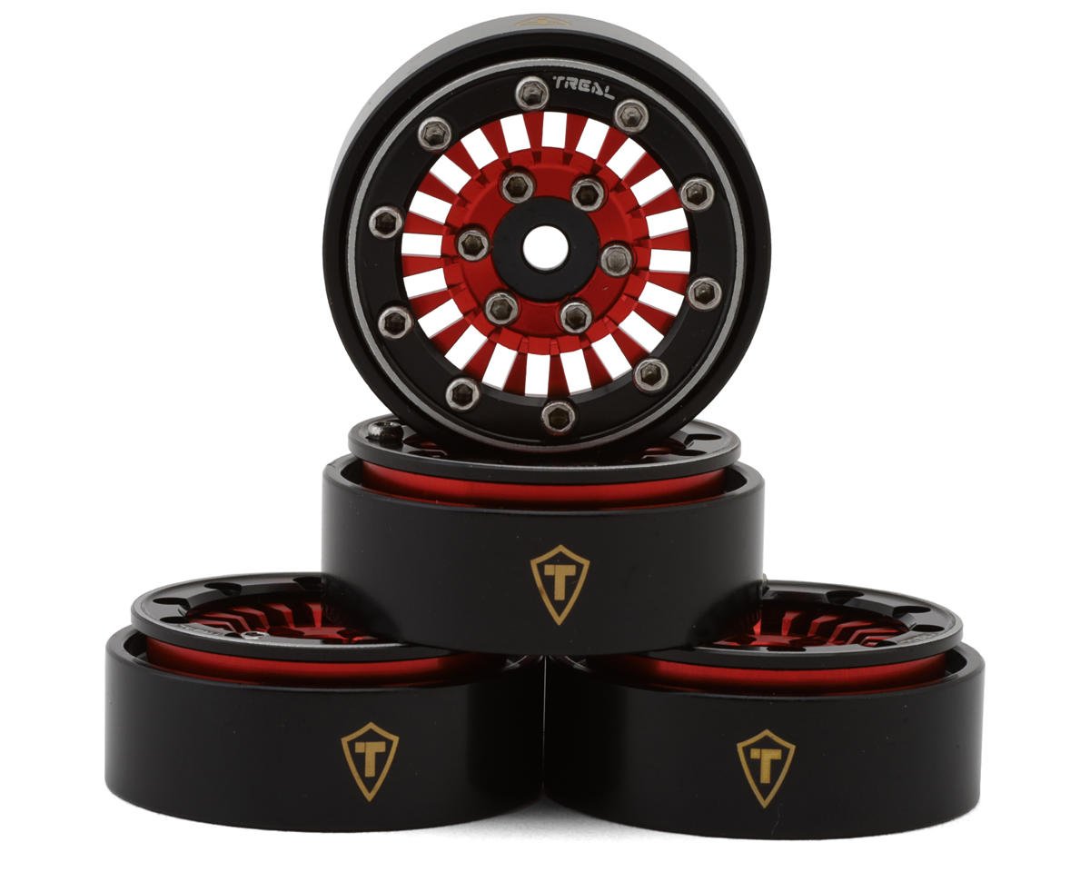 Treal Hobby Type C 1.0" Brass Beadlock Crawler Wheels (Red) (4) (27.3g) (TLHTSCX24-146)