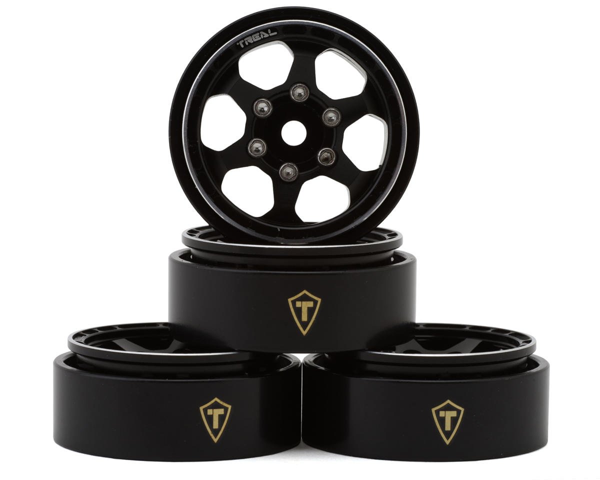 Treal Hobby Type D 1.0" Concave 6-Spoke Beadlock Wheels (Black) (4) (TLHTSCX24-148)