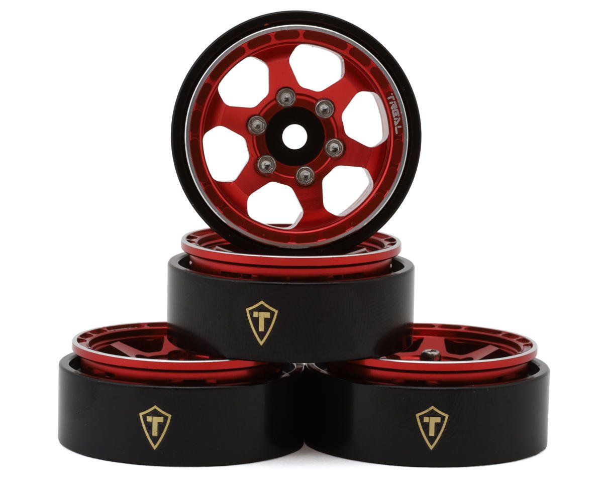 Treal Hobby Type D 1.0" Concave 6-Spoke Beadlock Wheels (Red) (4) (21.2g) (TLHTSCX24-154)