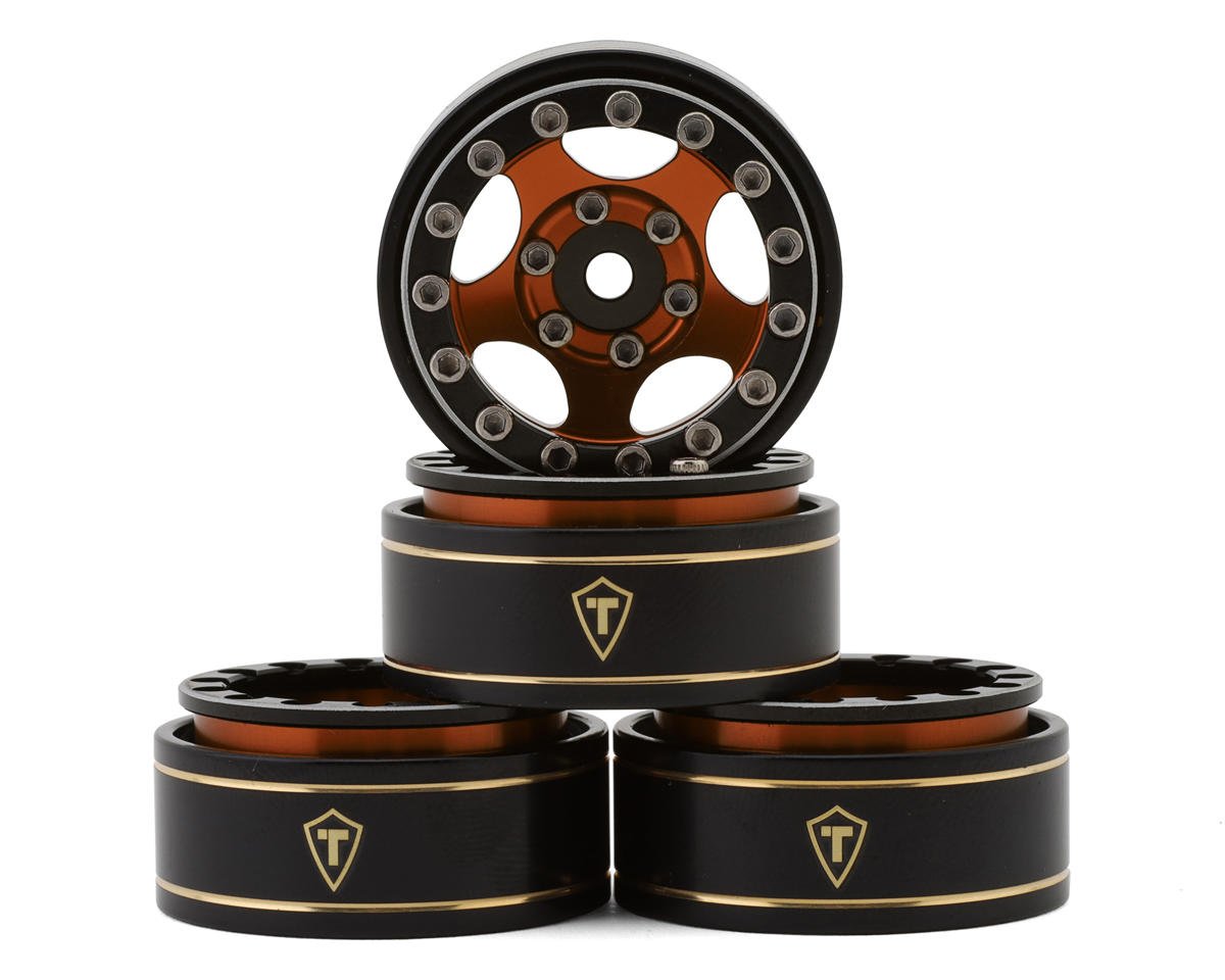 Treal Hobby Type B 1.0" 5-Spoke Beadlock Wheels (Black/Orange) (4) (22.4g) (TLHTSCX24-250)