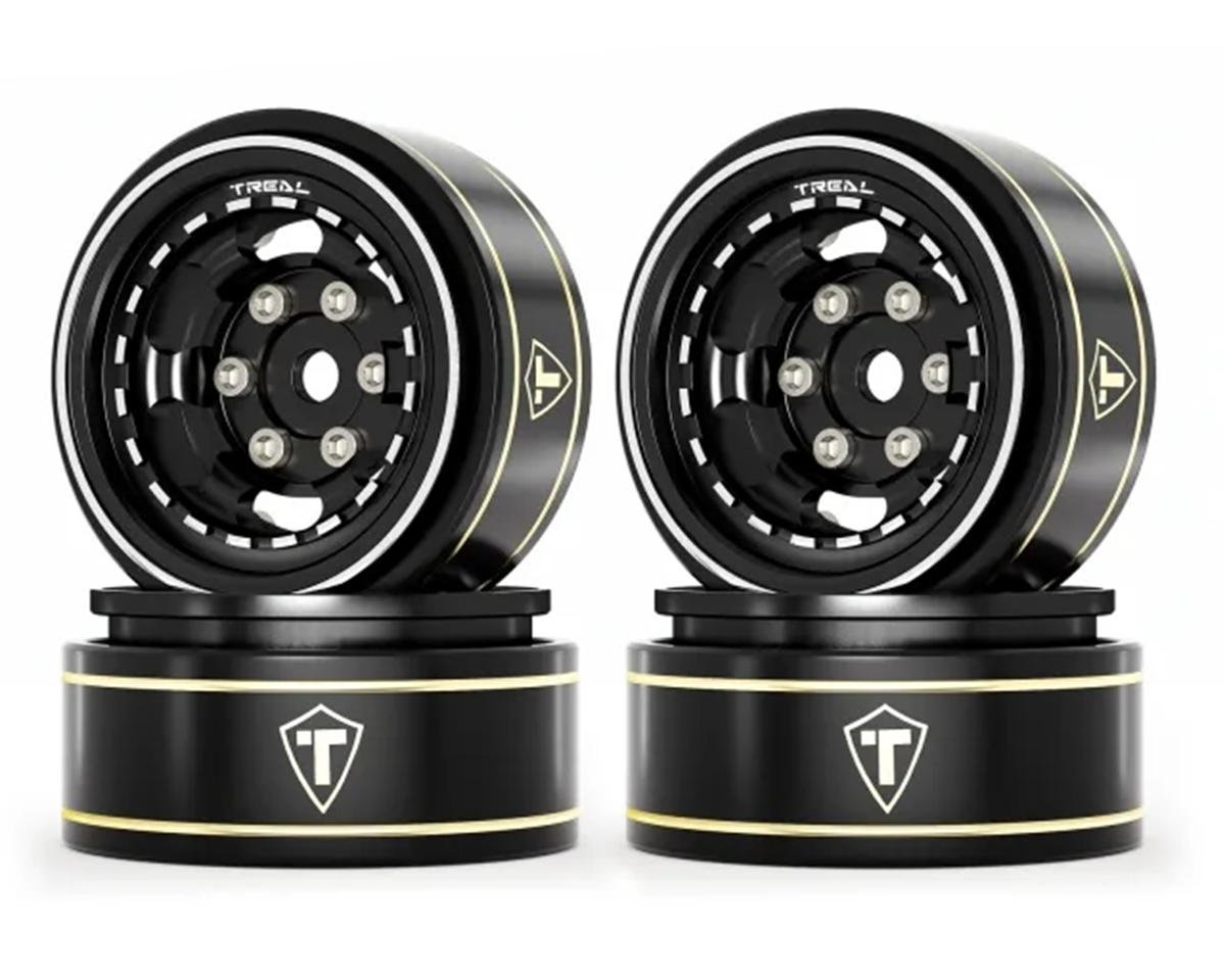 Treal Hobby Type H 1.0" Aluminum 6-Slot Beadlock Wheels (Black) (4) (28.4g) (TLHTSCX24-260)