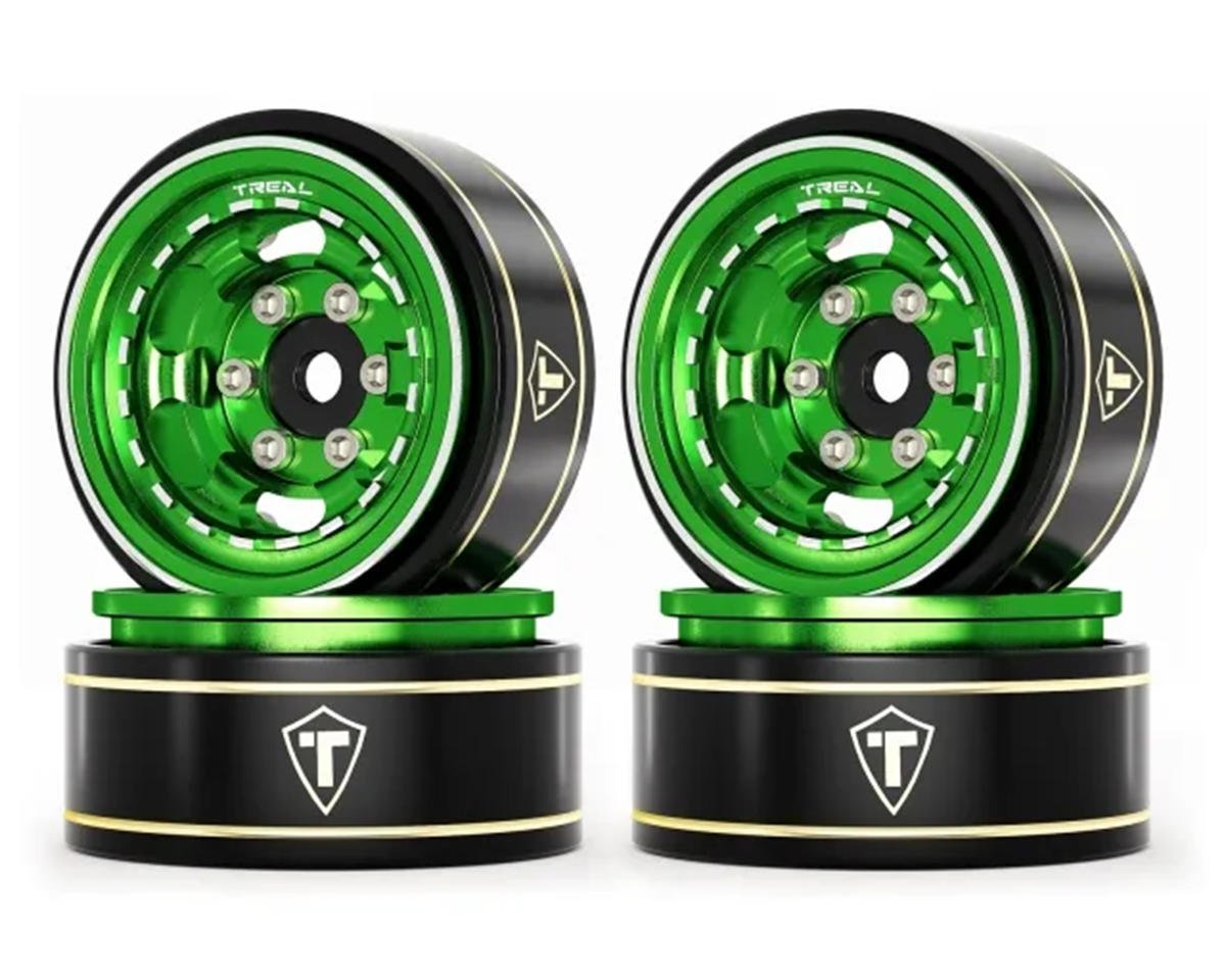 Treal Hobby Type H 1.0" Aluminum 6-Slot Beadlock Wheels (Green) (4) (28.4g) (TLHTSCX24-262)