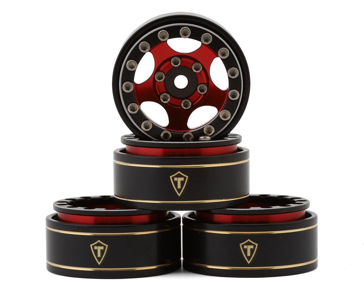 Treal Hobby Type B 1.0" 5-Spoke Beadlock Wheels (Black/Red) (4) (22.4g) (TLHTSCX24-46)