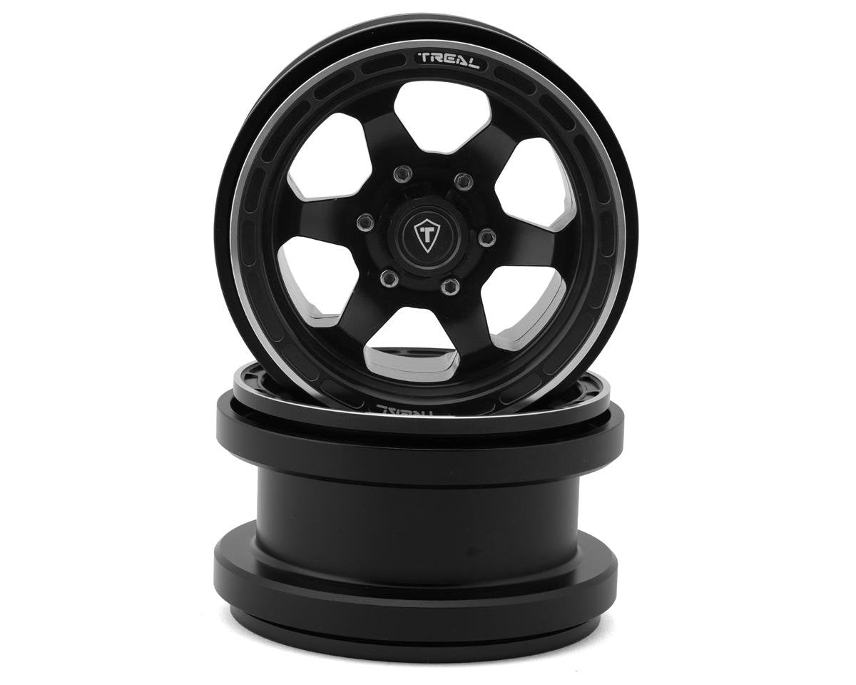 Treal Hobby Type A 2.9" 6-Spoke Slotted Beadlock Aluminum Wheels (Black) (2) (TLHTSCX6-20)